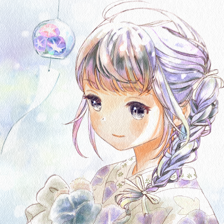 やっと完成致しました 2パターンです 絵 着物 風鈴 朝顔 夏 もんたろう 低浮上中のイラスト