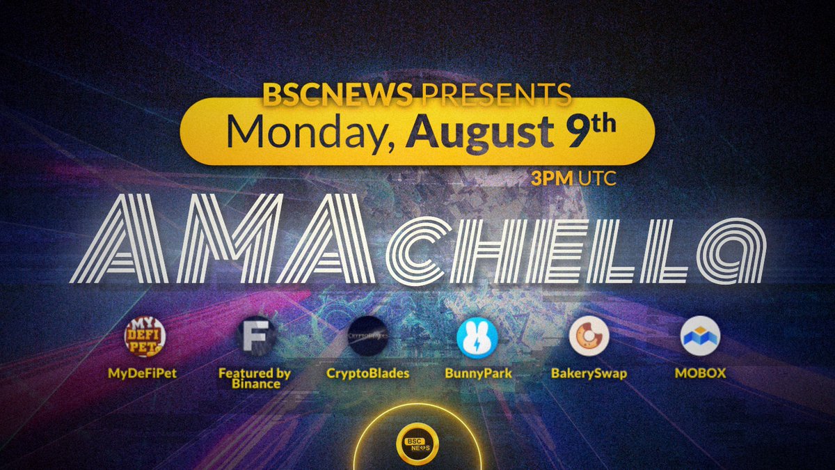 BSCN (@bscnews) on Twitter photo BakerySwap will be joining us for our #AMAChella on Monday, August 9th at 3pm UTC.
<a href="/bakery_swap/">BakerySwap</a> is the first AMM and NFT exchange on #BSC
BakerySwap boasts a robust and gamified ecosystem
GIVEAWAY
Click the link below to have the chance of winning $500
gleam.io/2nzxz/amachell… BakerySwap will be joining us for our #AMAChella on Monday, August 9th at 3pm UTC.
<a href="/bakery_swap/">BakerySwap</a> is the first AMM and NFT exchange on #BSC
BakerySwap boasts a robust and gamified ecosystem
GIVEAWAY
Click the link below to have the chance of winning $500
gleam.io/2nzxz/amachell…