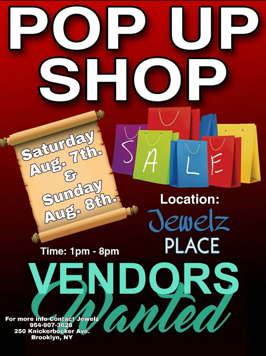 E_Graphics's tweet image. VENDORS WANTED!!
This weekend
•
•
•
•
#Vendors #vendorswanted #popupshop #smallbuinessowner #smallbuiness #venue #venueavailable #paparazzi #newbusiness #businesswomen #brooklyn #newyorkcity #Knickerbockerave #allbusinessowners