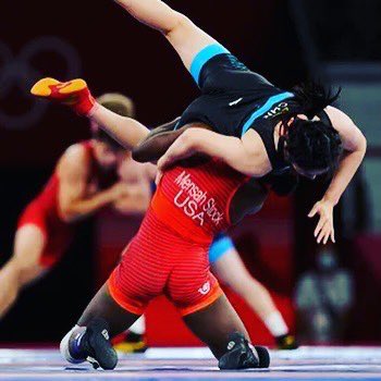 OTHSWrestling's tweet photo. Honestly one of the best experiences I have had watching the Olympics.  Getting to see someone who I have met and watched compete at the High School level reach the absolute pinnacle of the sport. So happy for MRHS Grad @mensahtamyrastock! So very cool! https://t.co/5qmC1xK4qe