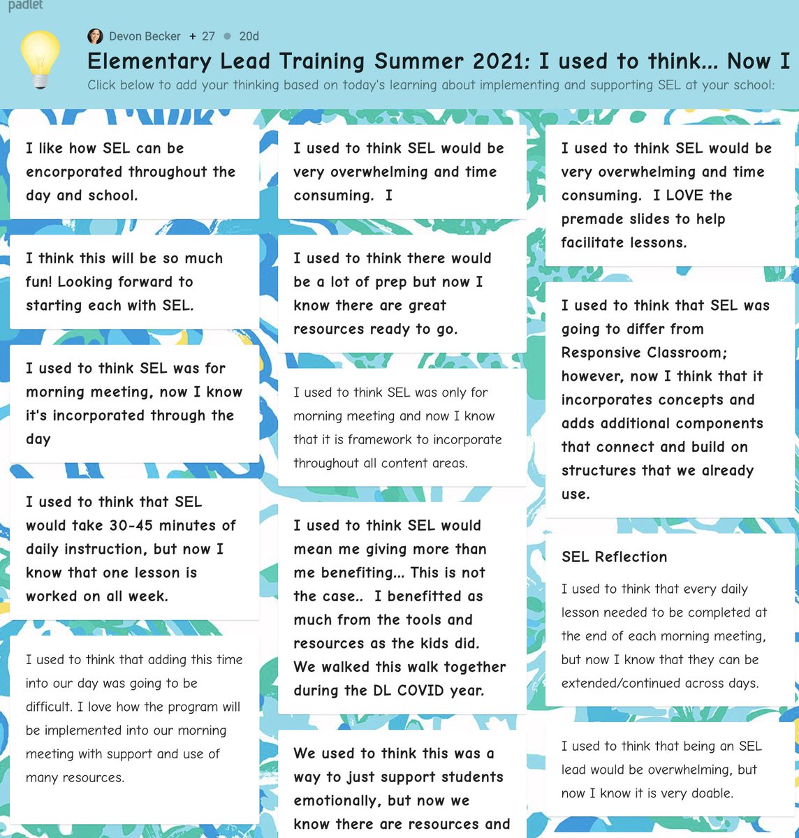 Devon Becker (@missbecker07) on Twitter photo So many thoughtful reflections our new elementary SEL leads shared at the end of yesterday's learning with <a href="/m_millerLCPS/">Meredith Miller</a> and <a href="/OrmeLindsay/">Lindsay Orme</a>. Excited to see our leads feel ready and excited to dive into #SEL with their students and fellow teachers this year. <a href="/LCPS_MTSS/">LCPS MTSS</a> So many thoughtful reflections our new elementary SEL leads shared at the end of yesterday's learning with <a href="/m_millerLCPS/">Meredith Miller</a> and <a href="/OrmeLindsay/">Lindsay Orme</a>. Excited to see our leads feel ready and excited to dive into #SEL with their students and fellow teachers this year. <a href="/LCPS_MTSS/">LCPS MTSS</a>