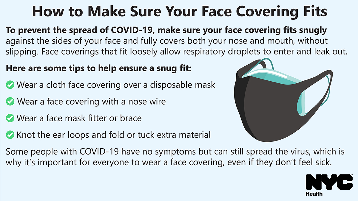 When you wear a mask, you protect people around you in case you are infected but do not know it. A mask can also help protect you from infection. 

Make sure your mask  fits snugly against the sides of your face and fully covers both your nose and mouth: on.nyc.gov/covid19prevent…