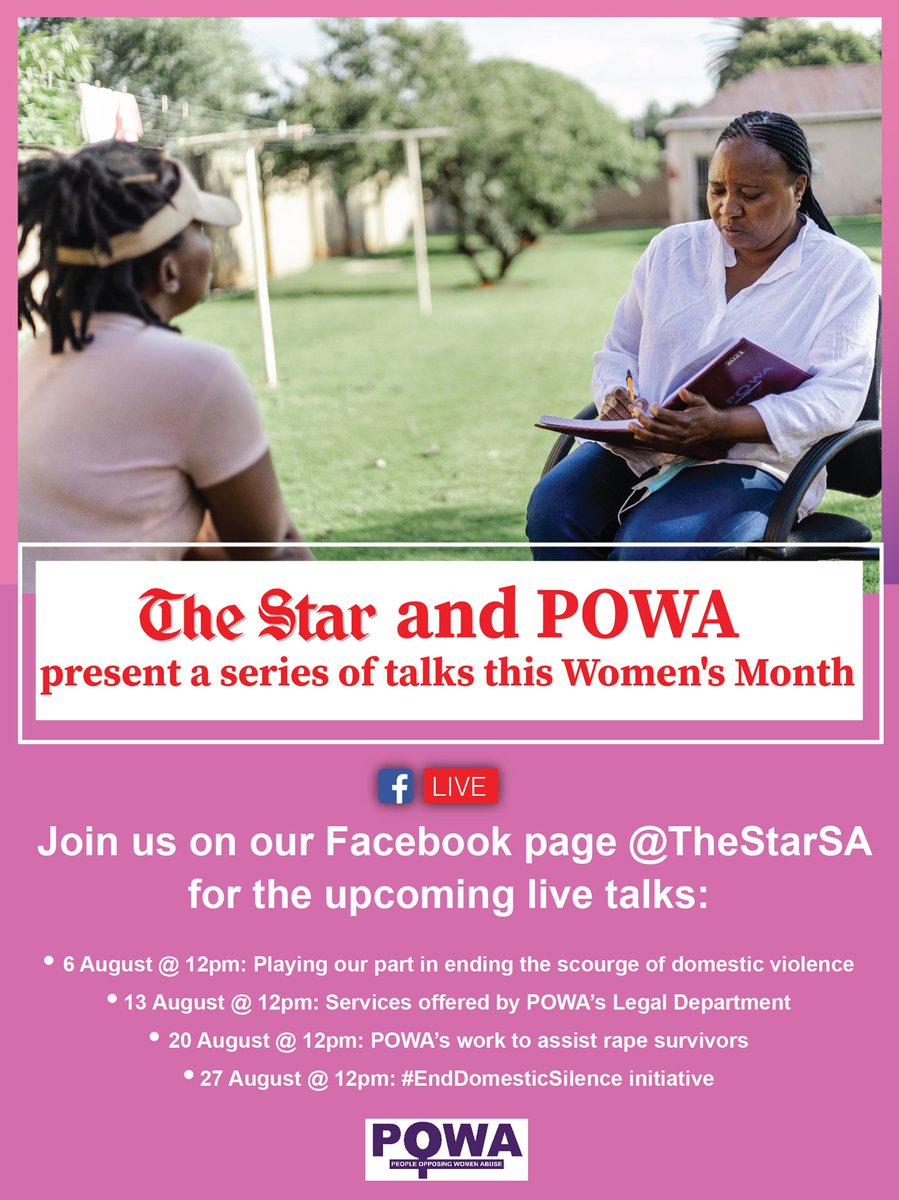 "Join <a href="/TheStar_news/">The Star</a> in their upcoming FBLive talks with #POWA"

If you would like to donate money or essential goods to POWA, please contact Ancha Smuts - Fundraising Manager at ancha@powa.co.za