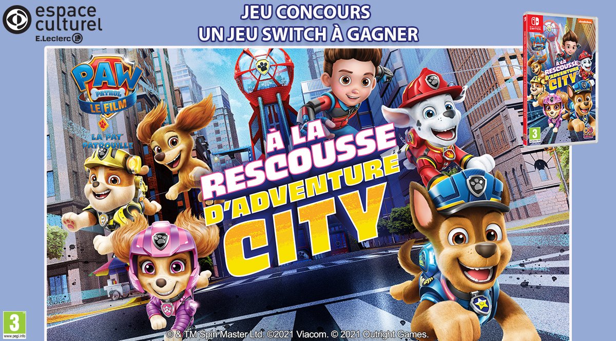 Leclerc_JV's tweet photo. #Concours 
Une grande ville est synonyme de grande aventure ! 
Tentez de remporter #Patepatrouille à la rescousse d'Adventure City sur #Switch 

TAS le 13.08⏱️

Pour participer : RT + Follow @Leclerc_JV ✅

Précommandez▶️https://t.co/Dg532uLLGe
Règlement▶️https://t.co/wV9br0pKhq https://t.co/uGaioEGE0w