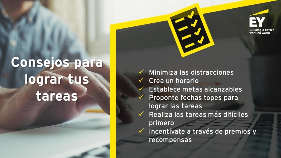EY_Venezuela's tweet photo. Muchas veces, tardamos en realizar nuestras tareas y las posponemos para el último día de entrega. En EY Venezuela pensamos que compartiendo estos tips, puedes lograr completar tus tareas. 
Déjanos saber si estos tips te ayudan! #EYTips #ListaDeTareas https://t.co/gTX9SVYK3J