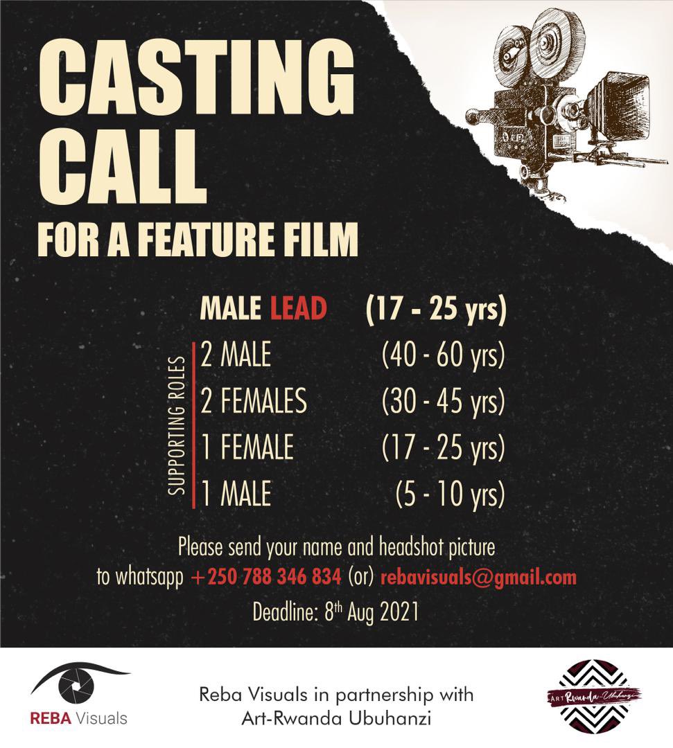 #RwOT Are you a male or female passionate or interested in acting? 
If you believe that you fulfill the requirements, this is the opportunity. Send your name and headshot picture via email or WhatsApp.

Deadline: 8th August 2021.
