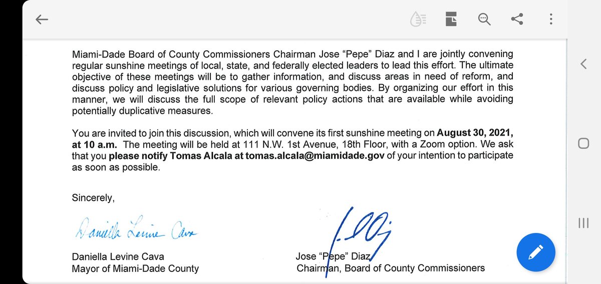 Thank you Mayor Levine Cava for calling an August 30th meeting to discuss reforms and solutions related to the Surfside collapse.   It is an important step in the right direction.