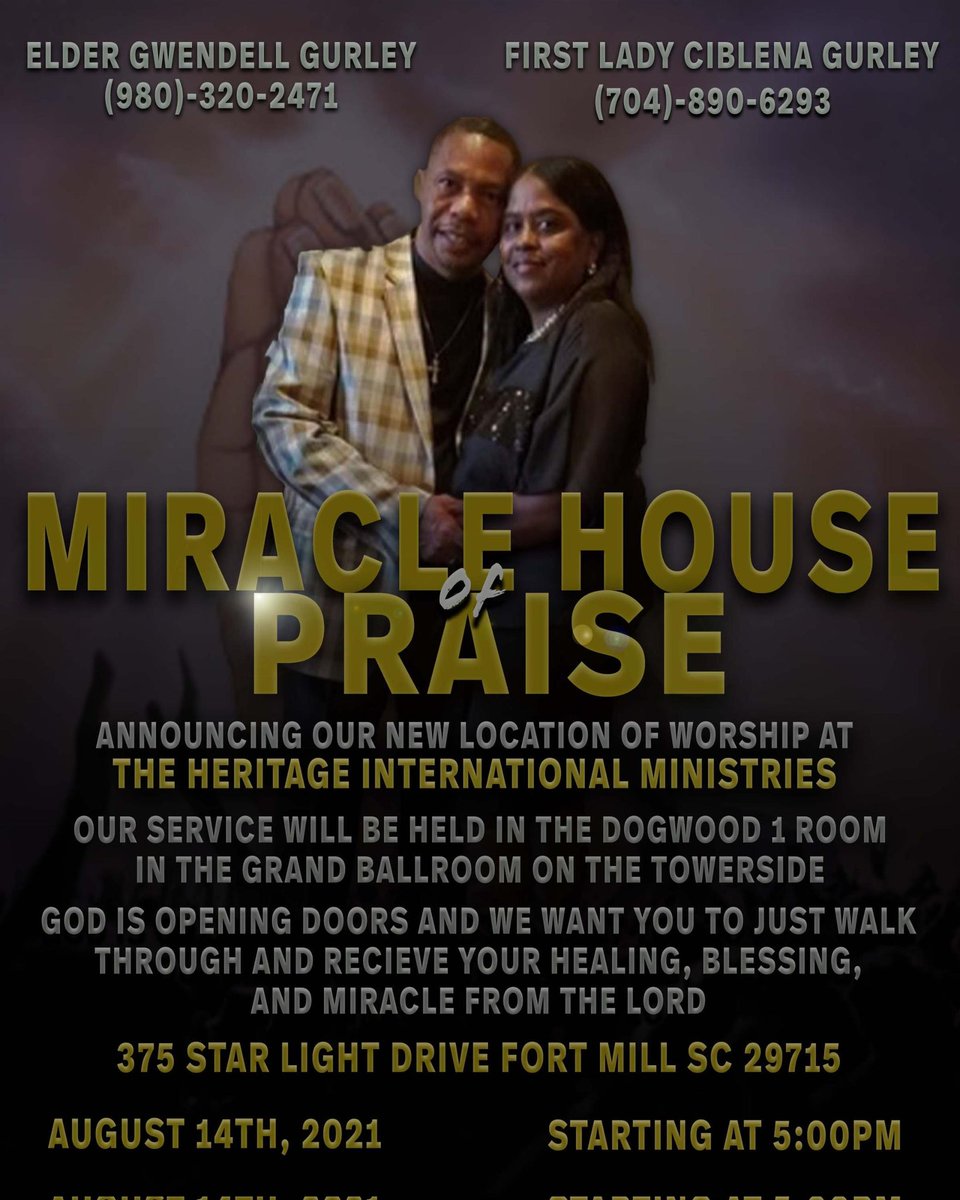 Announcement: When we married 6 years ago only God knew his plan. We had a ministry to do together for the Lord JESUS CHRIST*God gave us an "Endtimes Ministry"* We're announcing our new place of worship* We Invite you to come join us and receive a powerful word from the Lord*