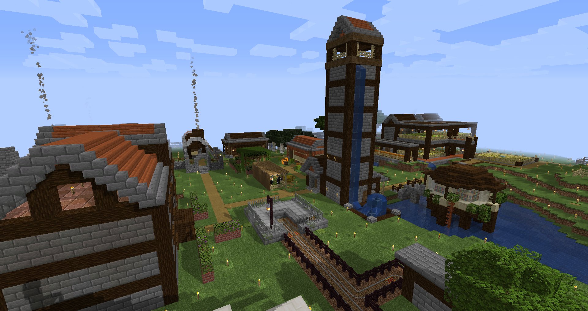 裏也 マイクラ日記 植物園横 整地した場所 ここに鉄道を敷設し ゴーレムタワーでの鉄回収時の行き来で利用できるように ついでに1路線をアメジスト採掘場入口前に敷設 駅は駅舎とか考えずシンプルに小型なもので 駅舎とか少し悩んだけど 今日