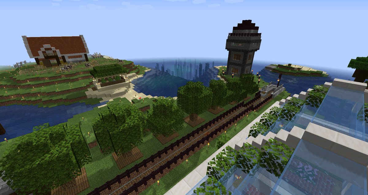 裏也 マイクラ日記 植物園横 整地した場所 ここに鉄道を敷設し ゴーレムタワーでの鉄回収時の行き来で利用できるように ついでに1路線をアメジスト採掘場入口前に敷設 駅は駅舎とか考えずシンプルに小型なもので 駅舎とか少し悩んだけど 今日