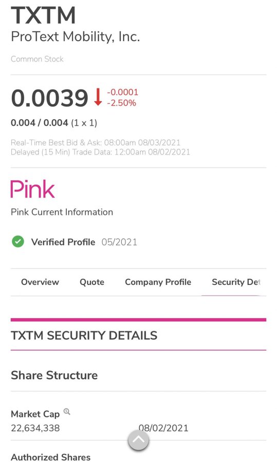 PennyStockGeeks's tweet image. TXTM - Now Upgraded to Pink Current Status! Massive Reverse Merger now underway. Stay tuned! #ReverseMerger $TXTM