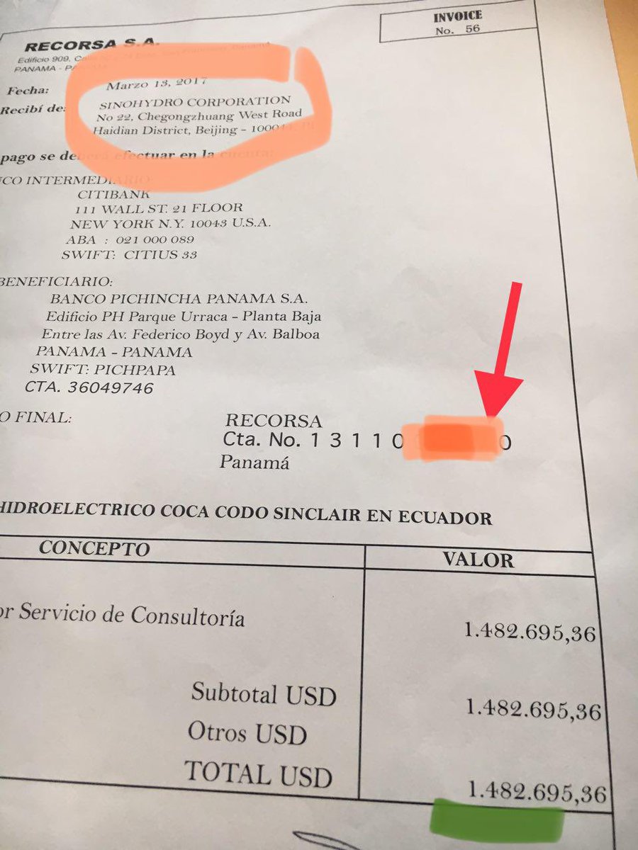 VillaFernando_'s tweet photo. La @FiscalizacionAN investiga el caso Ina Papers y su relación con Coca Codo Sinclair. Nueva información confirma que las comisiones pagadas por Sinohydro a Recorsa son mayores a $18M. Los pagos continuaron al menos hasta el año 2017 y representarían el 4% del contrato. 👇 https://t.co/dedUSZDHox