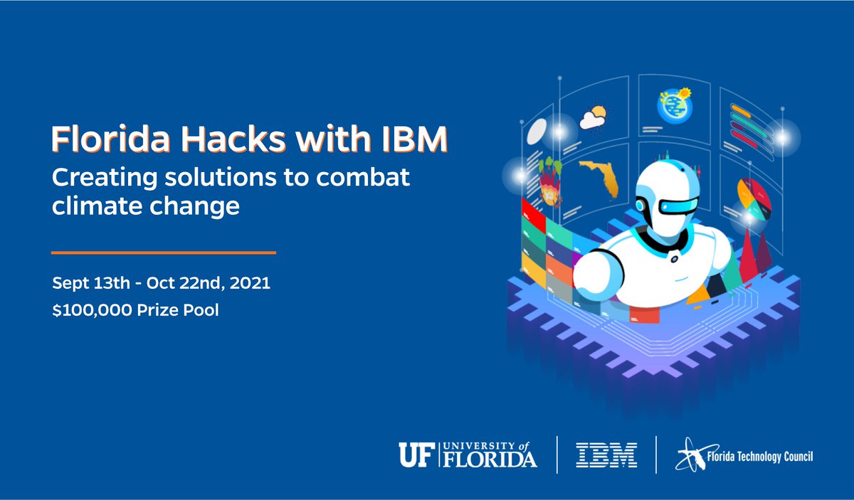 FLTechCouncil's tweet photo. Are you a university student with an interest in #coding and #sustainability? Join #FloridahackswithIBM @IBM and your solution could win part of the $100k prize pool, including a $30k grand prize. Sign up for the #hackathon now -> https://t.co/gt2EIndTG2 https://t.co/K1Ks0d9Wj7