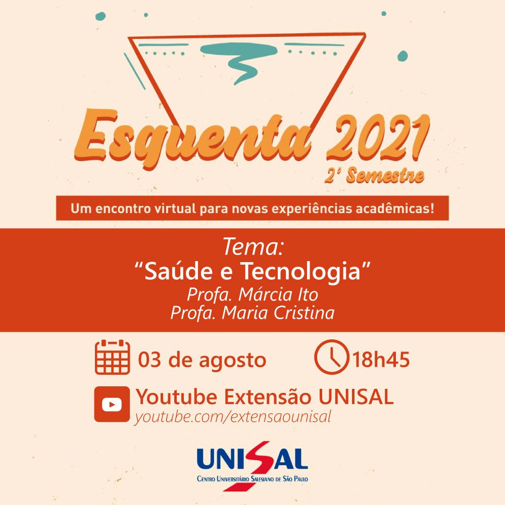 Hoje às 19h no esquenta da UNISAL, irei participar de uma live sobre Saude e Tecnologia. Vou alertar sobre os cuidados no desenvolvimento e uso da tecnologia na saúde. Para acessar a live: buff.ly/3C5Cj0B
#saudetecnologia #cecas_sbc #informaticaemsaude #sbis #unisal