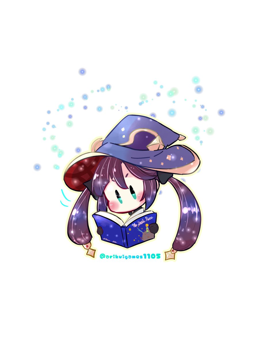 mona (genshin impact) 1girl hat book witch hat twintails solo reading  illustration images