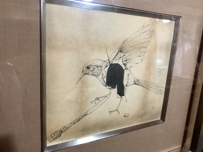 大島哲以「求愛する小鳥」異色幻想画家の初期作品。これほどの作品はまず出ません。 大島哲以「作品(求愛する小鳥)」異色幻想画家の初期作品、これほどの
