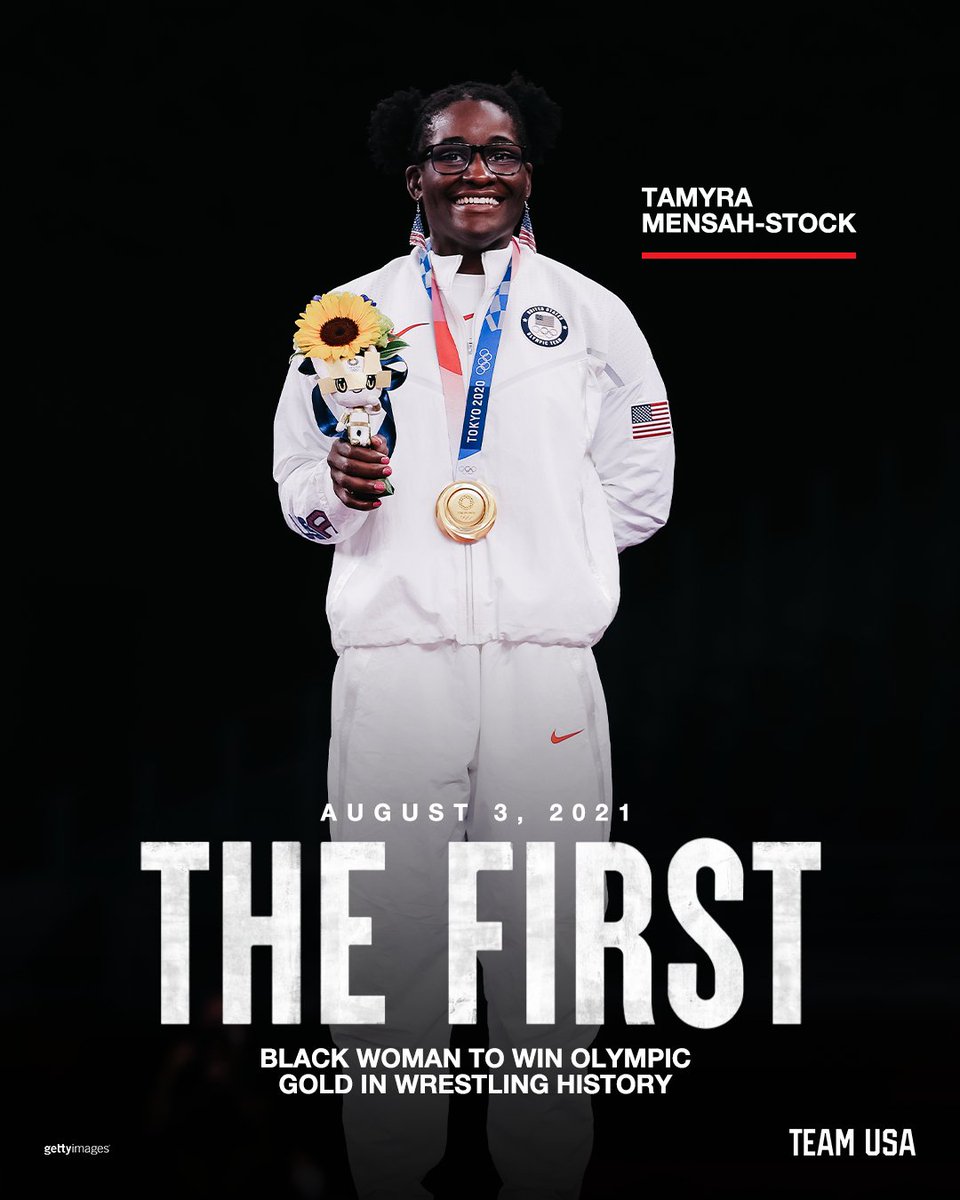 TeamUSA's tweet image. Breaking barriers. 

@MensahTamStock is the first Black woman to win Olympic gold in wrestling history. #TokyoOlympics