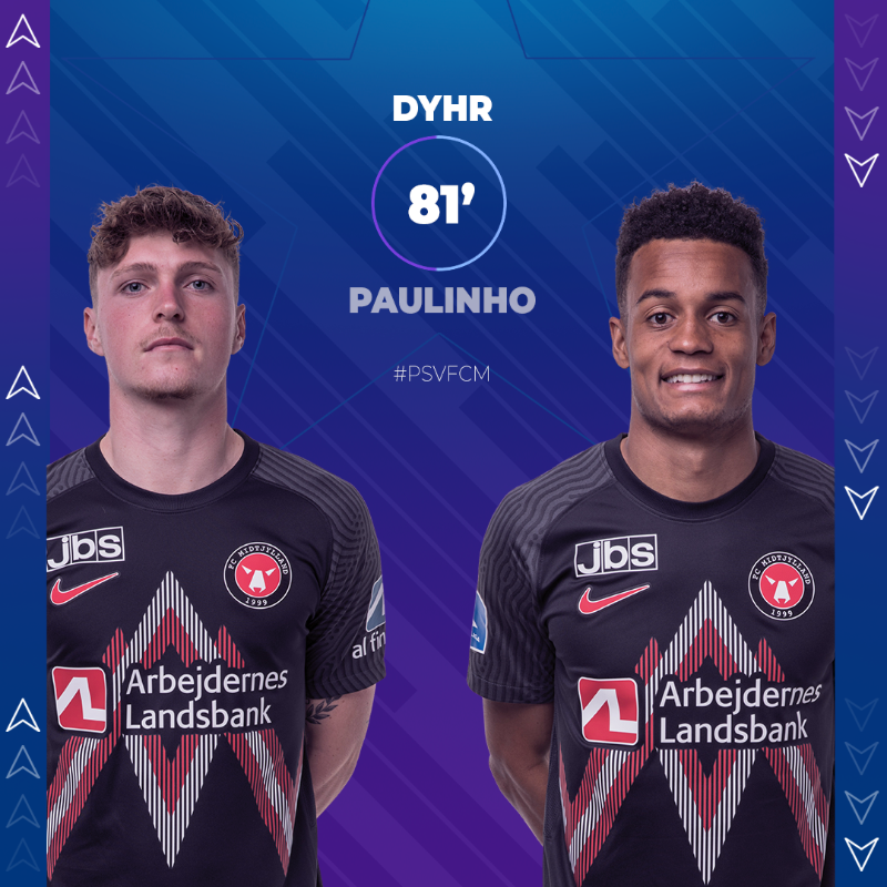 fcmidtjylland's tweet photo. 81' | Substitution

➡ Dyhr
⬅ Paulinho

#PSVFCM | 3-0