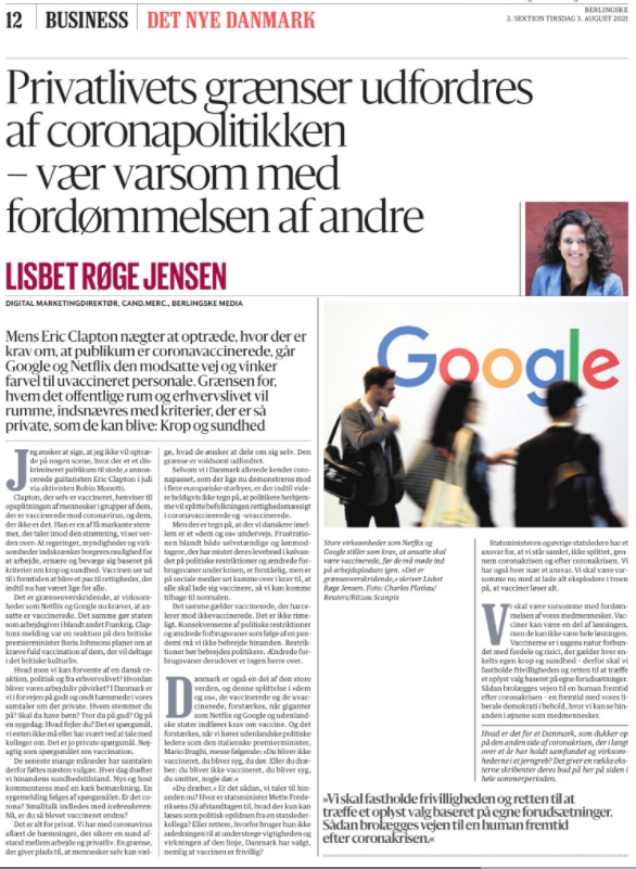 LRoege's tweet photo. Privatlivets grænser udfordres af coronapolitikken – vær varsom med fordømmelsen af andre. Min kommentar i @berlingske #business i dag. Desværre endnu ikke online, men få et godt tilbud på Berlingske inkl. e-avis her: https://t.co/VZGkN9PrBy https://t.co/FdGIIaSkQy