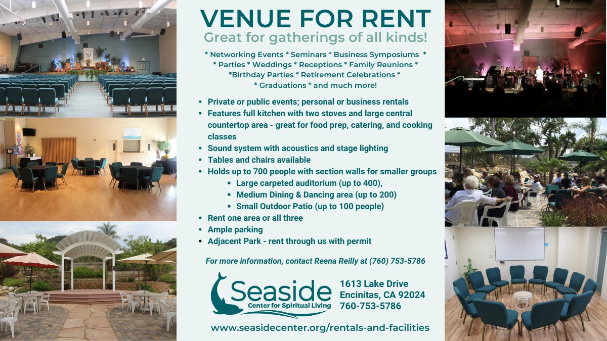 Looking for a venue to host your next event? Seaside Center for Spiritual Living has got you covered!

#chamberofcommerce #smallbusiness #business #shoplocal #community #networking #supportlocal #supportsmallbusiness #localbusiness #membership #community #member
