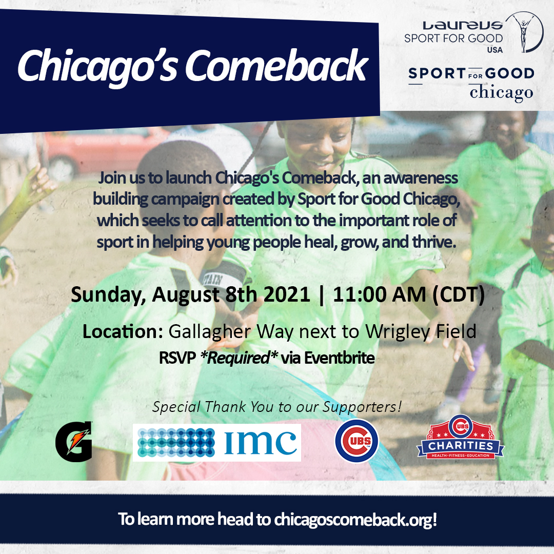We're celebrating #ChicagosComeback this Sunday at @GallagherWayChi! #SportforGoodChi