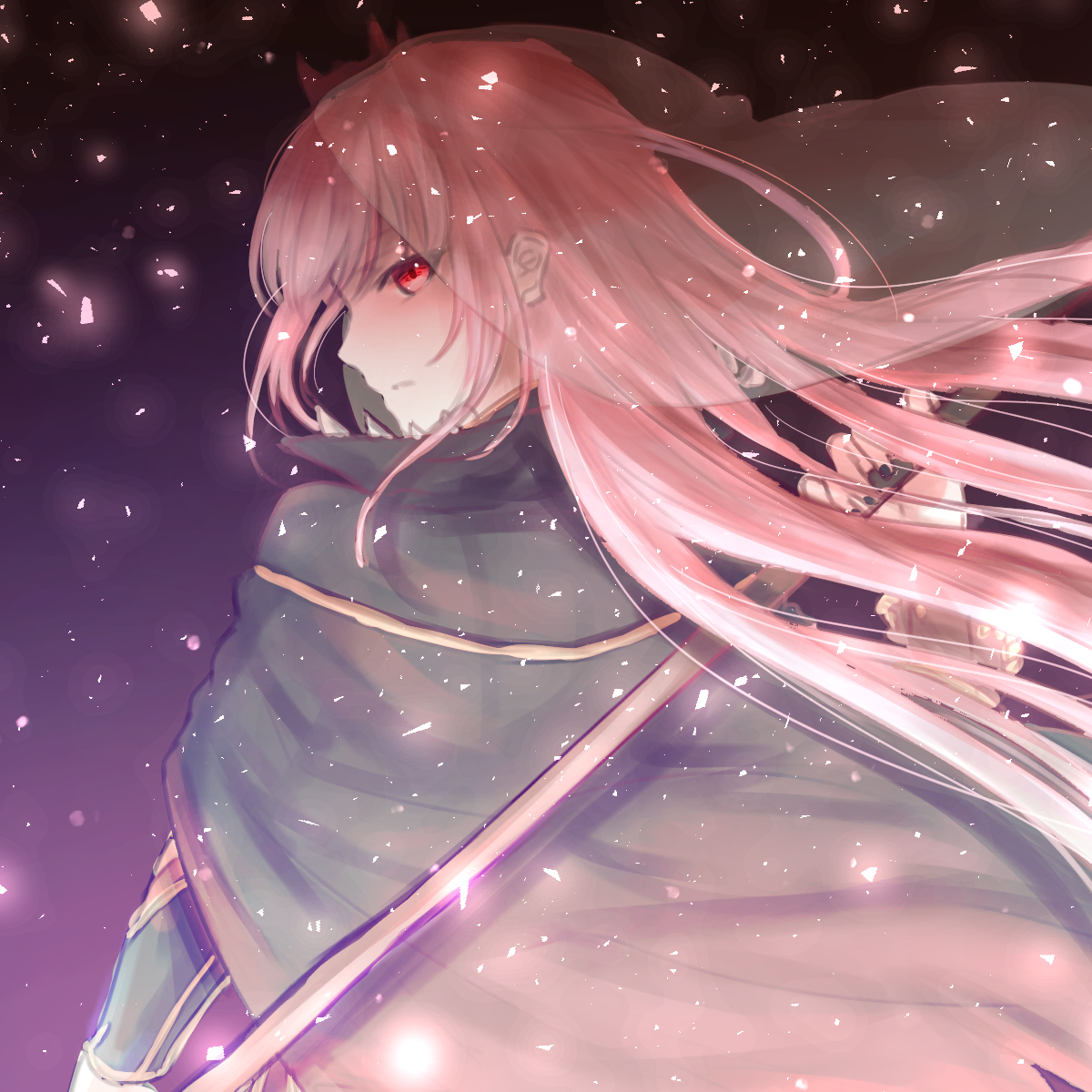 mori calliope 1girl long hair pink hair solo looking back red eyes holding  illustration images