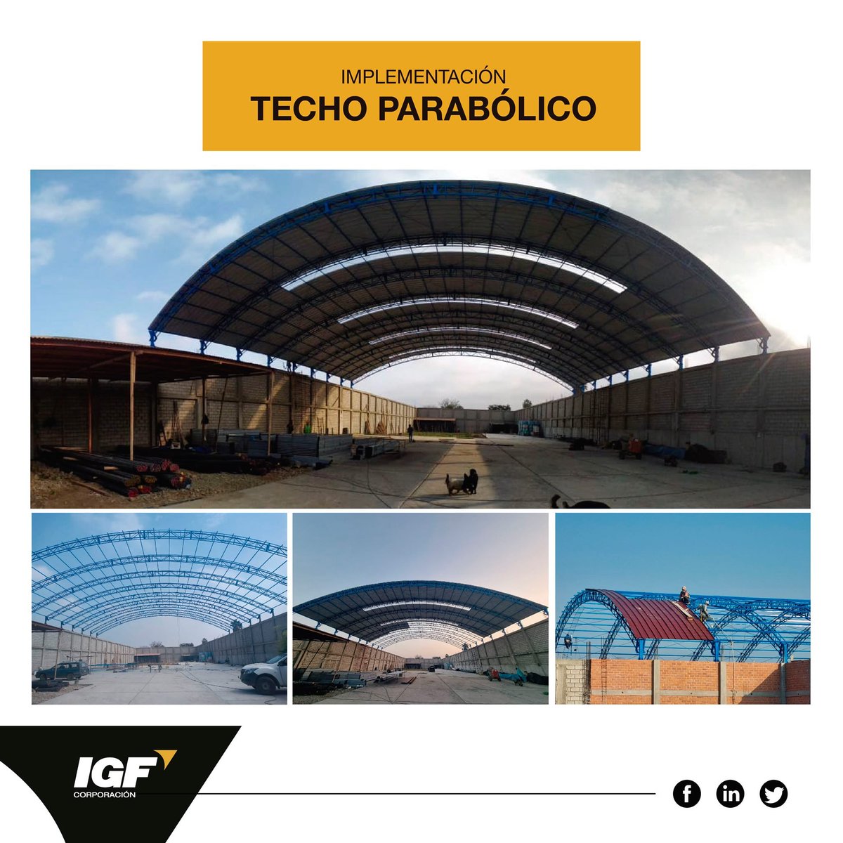 IGF_oficial's tweet photo. #ProyectoConcluido. Servicio de #implementación de techo parabólico con estructura metálica , incluyendo 4 filas de cubierta traslúcida para brindar luz natural de día para uso almacén de Suministros ferreteros en la Barraza.
#igfcorporacion #Infraestructura #Adecuación https://t.co/cqXnbZuDFk