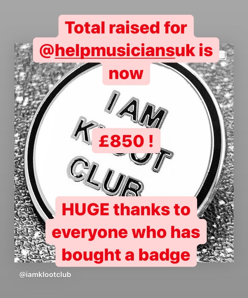 Total raised for @HelpMusiciansUK is now … 

£850 ! 

HUGE Thanks to everyone who has bought a badge 🙏