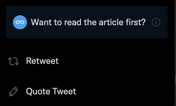 Screenshot of twitter saying "Want to read the article first"