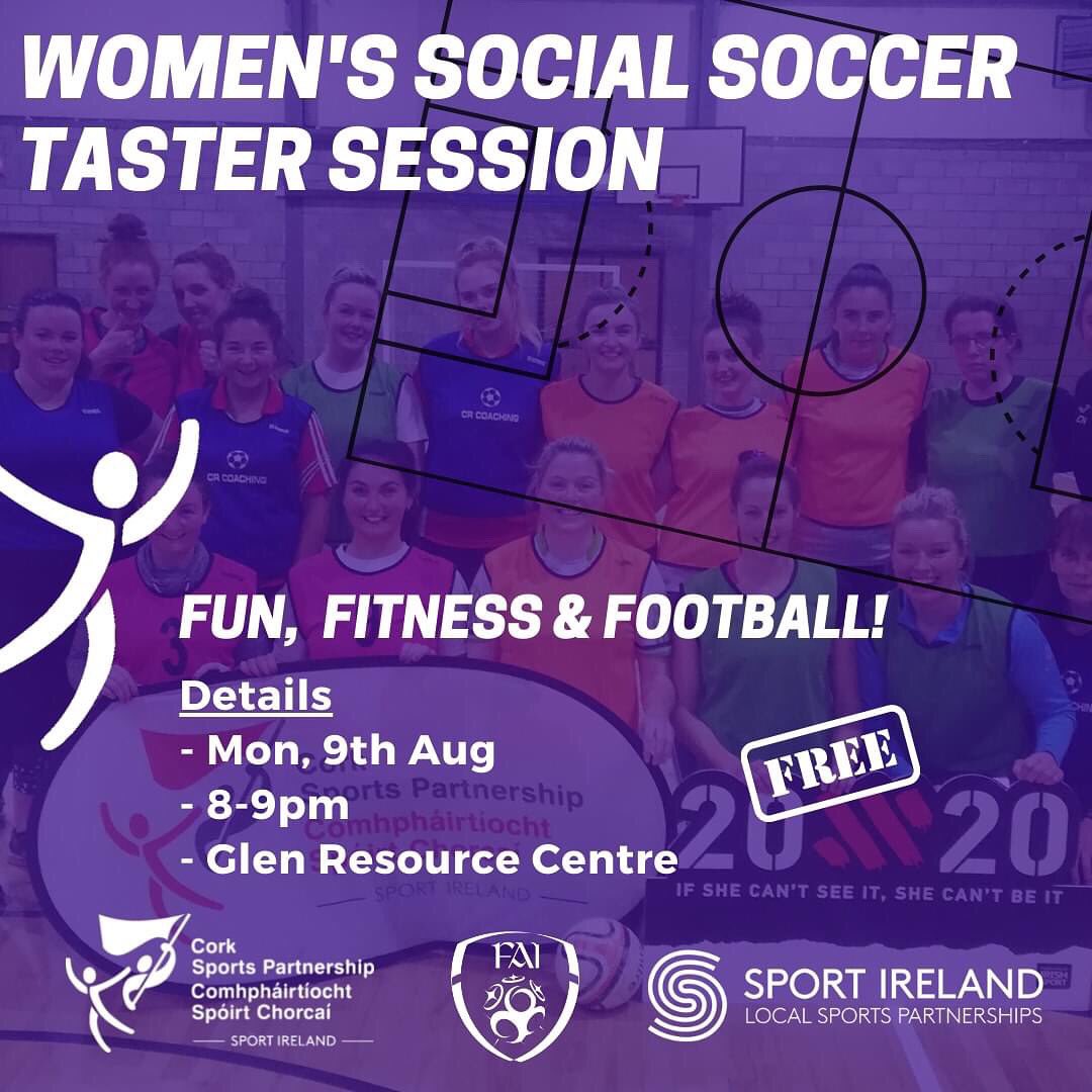 CorkSports's tweet photo. ⚽️ FREE Women's Social Soccer Programme Taster Session 🙋🏼‍♀️

Join @CorkSports &amp; @FAIreland for Fun, Fitness &amp; Football Women's next Monday evening as part of HER Outdoors Week!

📆 Mon, 9th Aug 
📍 Glen Resource Centre
⏰ 8-9pm
🎟 FREE

ℹ https://t.co/7vP3q0hnRt https://t.co/7wR9rMb5OG