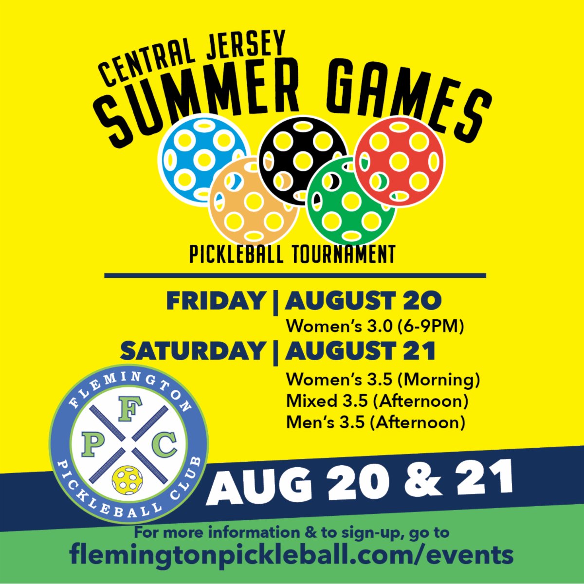 ClubFlemington's tweet photo. FPC Pickle Post August 2021: Central Jersey Summer Games August 20-21st | Bring a Guest on Us! https://t.co/tVwvV2jVcs https://t.co/vtZp0ejP3J