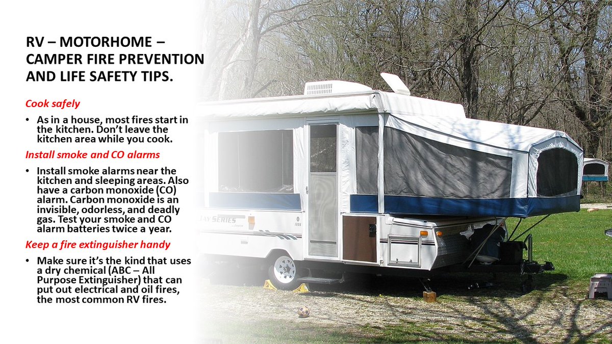 PGFDNews's tweet photo. Hitting the road in an RV, Camper or Motorhome? These vehicles allow us to bring all the comforts of home while we vacation. Follow these “Fifty Days of Safety” fire prevention & life safety tips to ensure your home on the road is safe! #PGFD #FiftyDaysofSafety https://t.co/hkoj2NzbMy