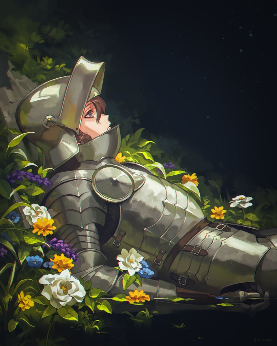 armor flower helmet solo lying plate armor on back  illustration images