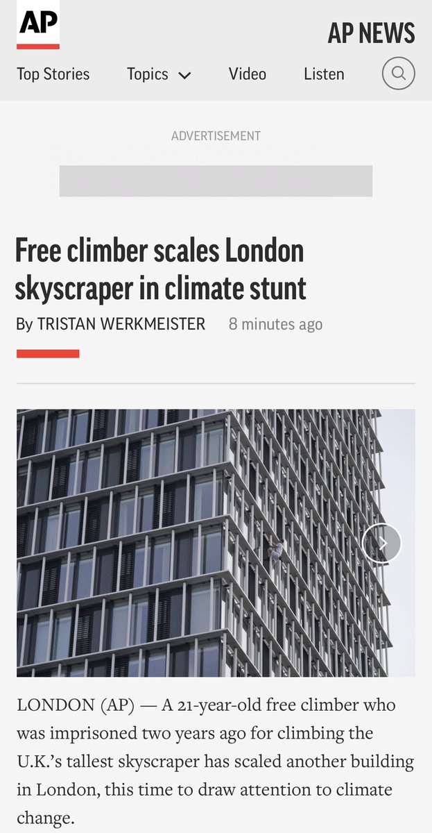 TBWerkmeister's tweet photo. ✍️ First cross-format story out on @AP’s wire! 

#Freeclimber George King-Thompson, who scaled the #Shard in 2019, climbed up another building today.

https://t.co/0FEgsTsCoJ https://t.co/eUuEgSgfKk