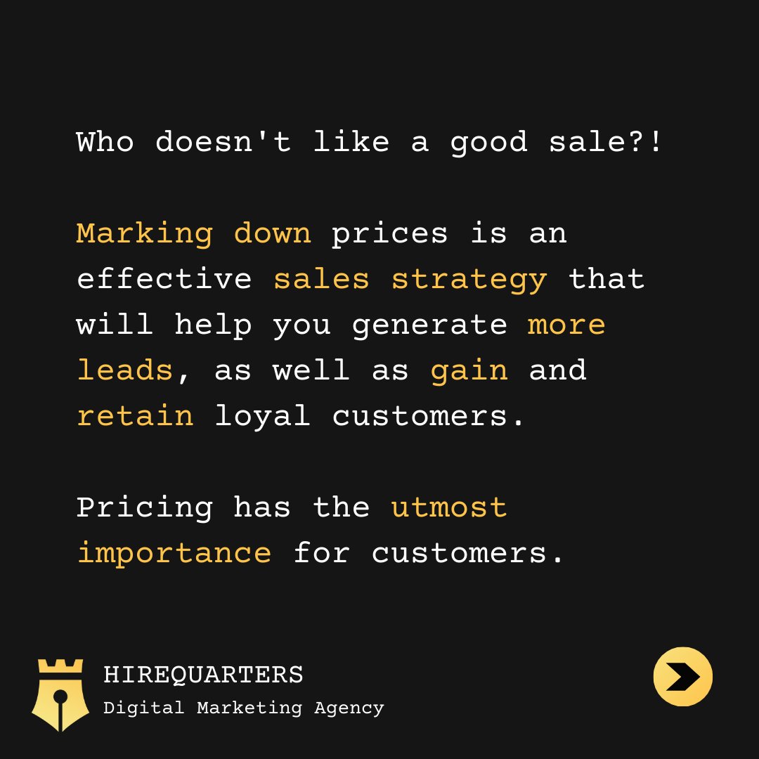 hirequarters's tweet photo. Who dosen't like a good #sale?!? This is why #pricingstrategies are crucical for #businessgrowth and #customerleads since price is the first thing that customer notice and considers
#ecommerce #digitallmarketing #marketingstrategies #onlinebusiness #sales https://t.co/CN9e6SZRyg