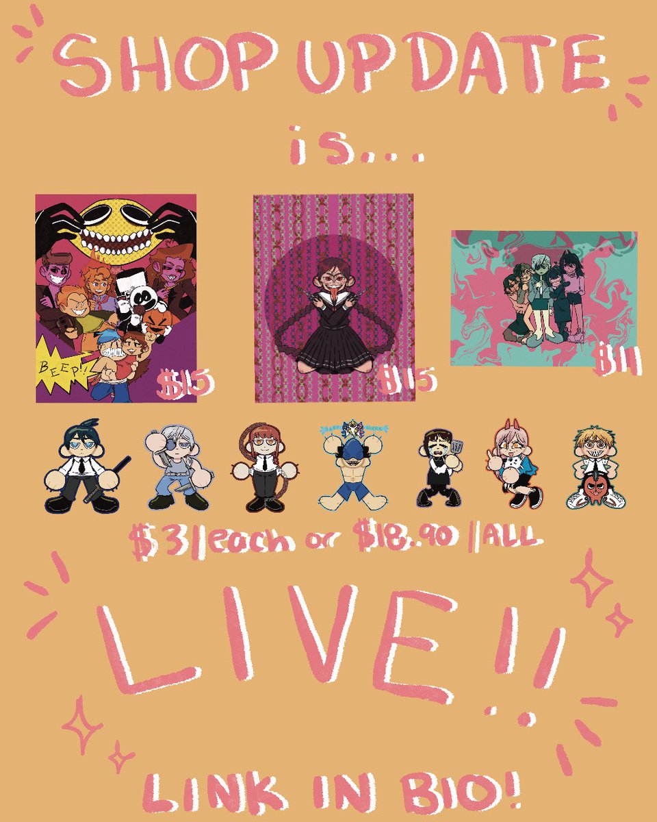 peachyfloat's tweet photo. 🐰 shop update is LIVE ! 🐰 thanks all so much for the support, link is in my bio !! 
#etsy #etsyshop #etsyseller #artprints #chainsawman #csmquanxi #chainsawmanquanxi #stickers #danganronpa #danganronpatriggerhappyhavoc #danganronpatokofukawa #tokofukawa #fnf #fridaynightfunkin https://t.co/TSpcLhAXnn