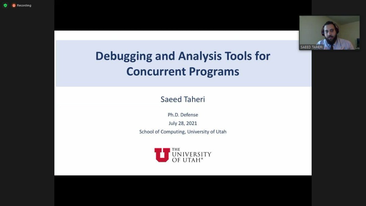 saeedtaheri88's tweet photo. On July 28th, I successfully defended my PhD dissertation.
I've learned a ton during this chapter of my life.
Many thanks to my advisors Dr. Gopalakrishnan, @rakamaric, Dr. Sundar, @alexander_lex and Dr. Burtscher.
Looking forward to the next chapter: SW Eng. @misorobotics https://t.co/2g9nW3C3Yt