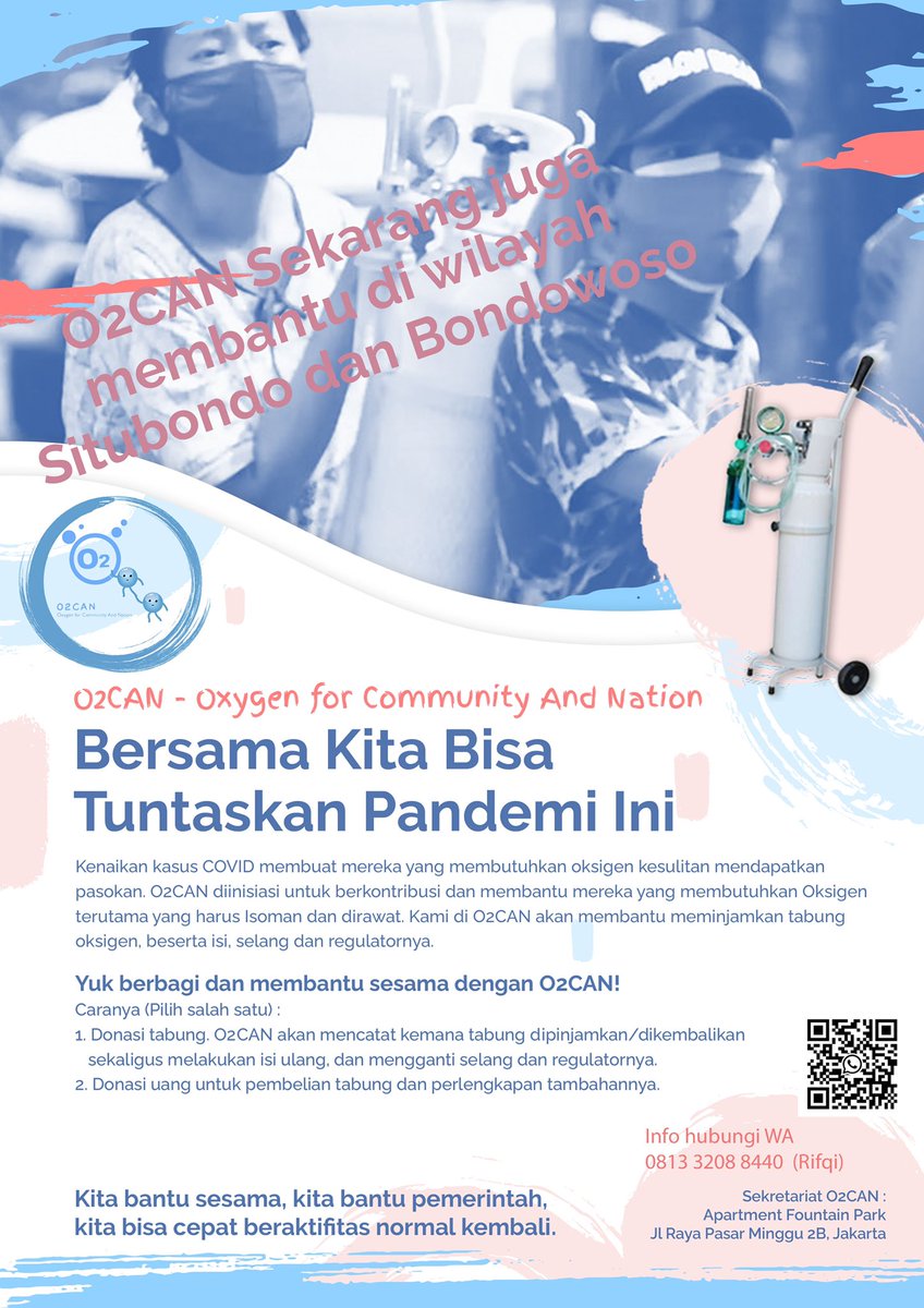 o2can_id's tweet photo. O2CAN skr mulai operasional bantu yg butuh tabung O2 di Situbondo &amp; Bondowoso. 

Silakan kontak mas Rifqi via WA or DM  u/ yg membutuhkan peminjaman tabung O2 maupun yg ingin donasi /pinjamkan tabung u/ dikelola O2CAN.

One more for more people

@arieparikesit @AndryWaseso RT ya https://t.co/CCFIS7R5ln
