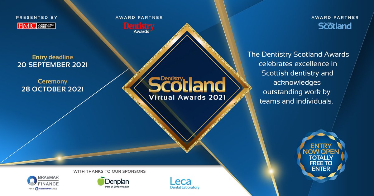 Dentistry_Scot's tweet photo. Have you entered the Dentistry Scotland Awards 21? If not what are you waiting for. It's completely FREE to enter. With 14 fourteen categories to choose from including best patient care, best team + many more! Find out more at https://t.co/CRiULW4KVq https://t.co/YlBXnOuq8E