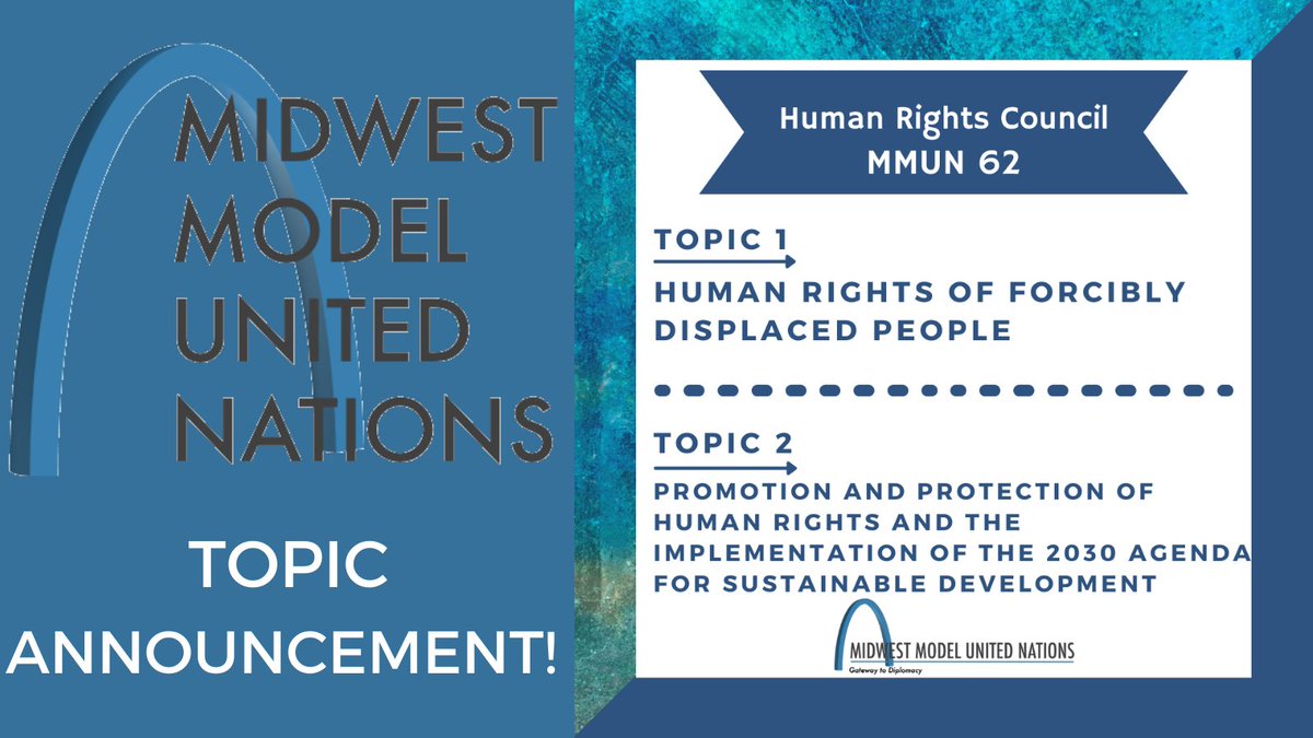 MidwestModelUN's tweet image. We're coming up on 6 months until MMUN 62! To celebrate, we're sharing another TOPIC ANNOUNCEMENT! 🗣️📢

How would you set the agenda in UNHRC??