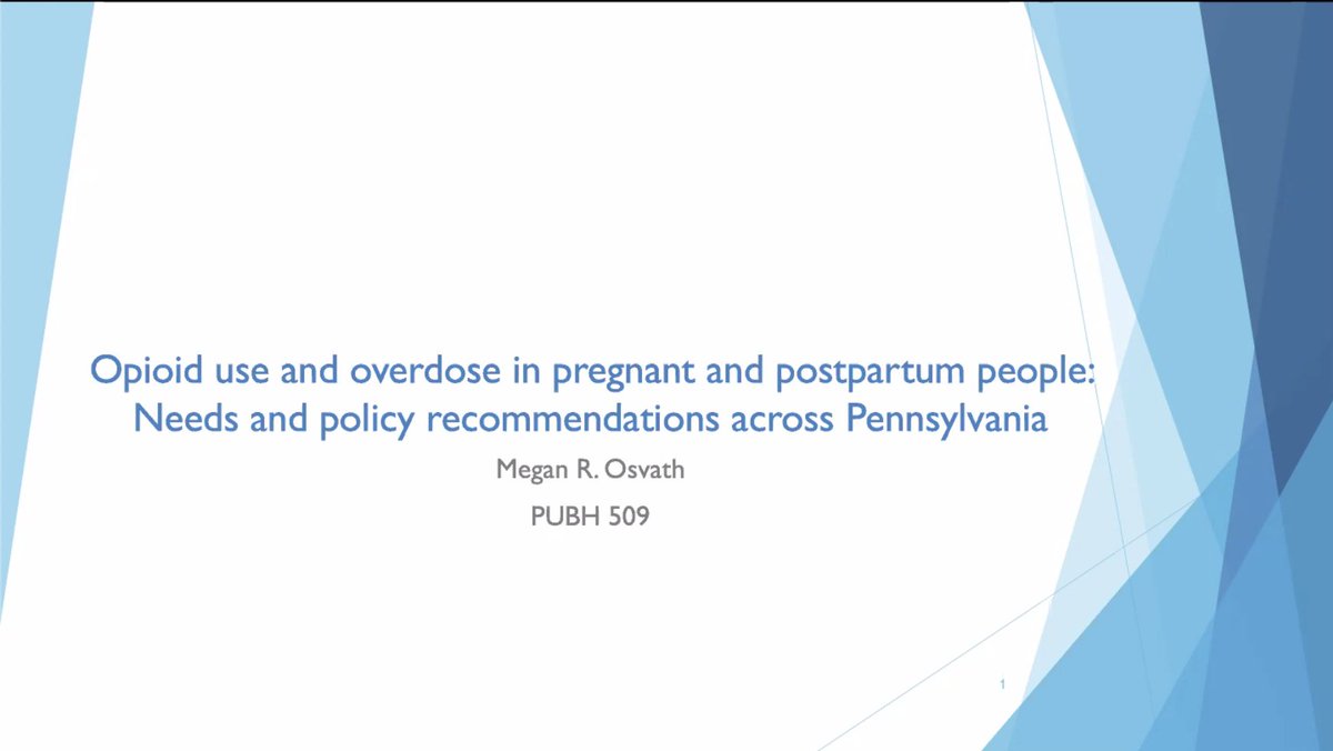 PennPubHealth's tweet photo. Next up, Megan Osvath presented a policy-level brief after examining opioid use and overdose in pregnant and postpartum people in PA.

Nicely done, Megan!

Mentor: Dr. Meredith Matone https://t.co/SDHhATyHgR