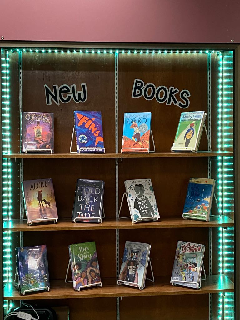 TheKMSLibrary's tweet photo. It’s coming together in the KMS Library…and with lights! Can’t wait to see our students next week! @HumbleISD_KMS #KMSCougarPride #thehumblelibrarian https://t.co/I8Q1ZZ2YXQ