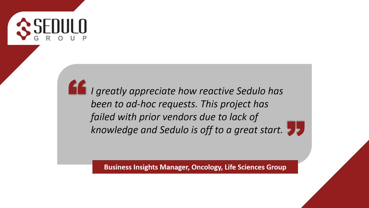 Have other vendors failed to understand your needs or the market? Maybe it is time to give Sedulo a call!