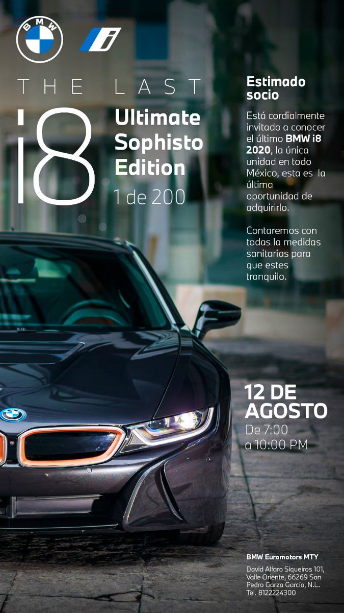 BMWCarClubMTY's tweet photo. Ven a conocer la última edición del i8, único en México, en BMW Euromotors MTY! https://t.co/vzsclMOVgi