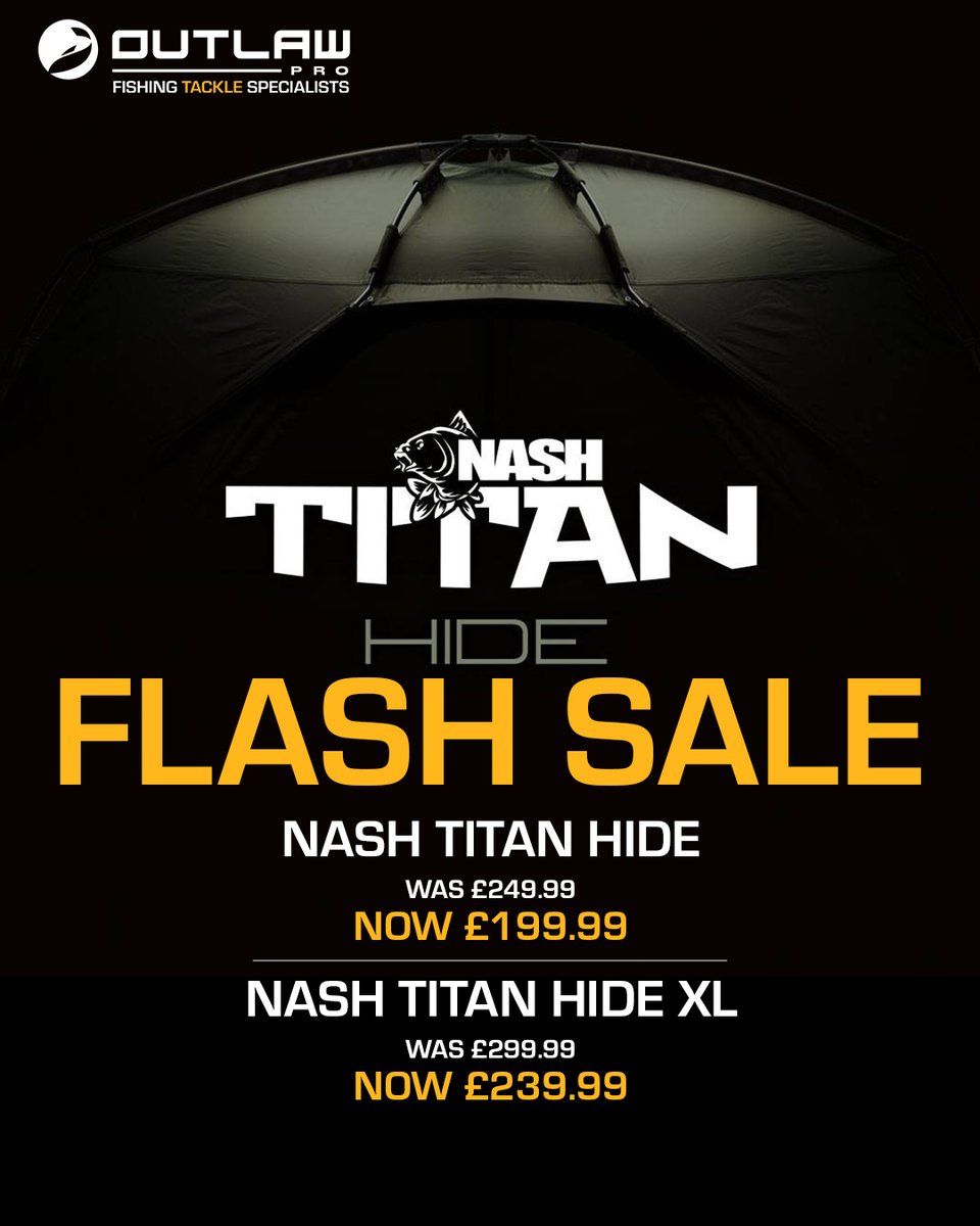 ⚡️ Nash Flash SALE⚡️

💻 outlawpro.co.uk/product/nash-t… Was £249.99 now only £199.99

⛺️ outlawpro.co.uk/product/nash-t… £299.99 now only £239.99

👀 Get the superb Nash Titan Hide or Titan Hide XL at a huge 20% discount - Get them while they last!!

Tight lines and Hide away

Outlaw Pro