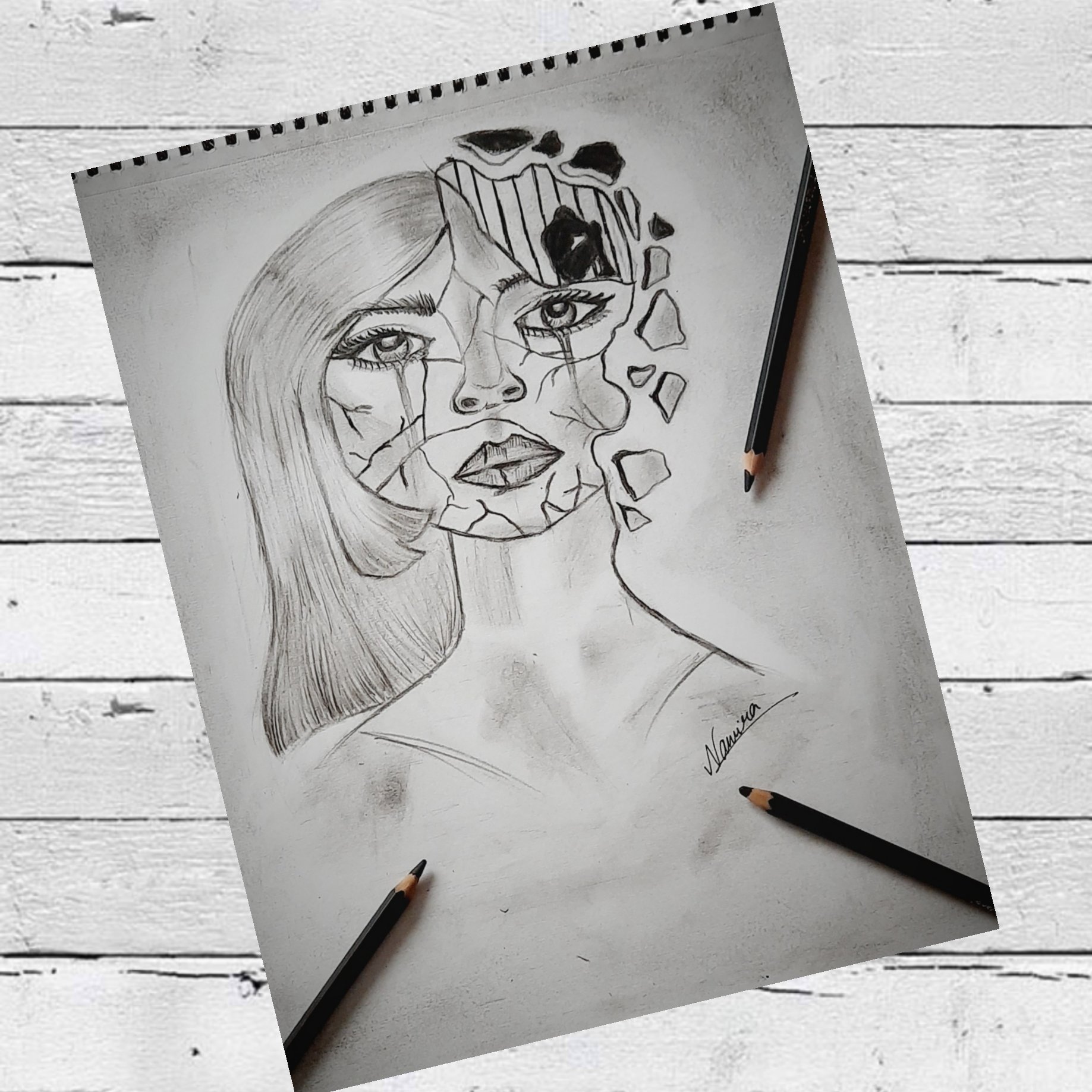 Broken glass effect on girls face drawingportrait of girl with broken  glassgirl face on glass  YouTube
