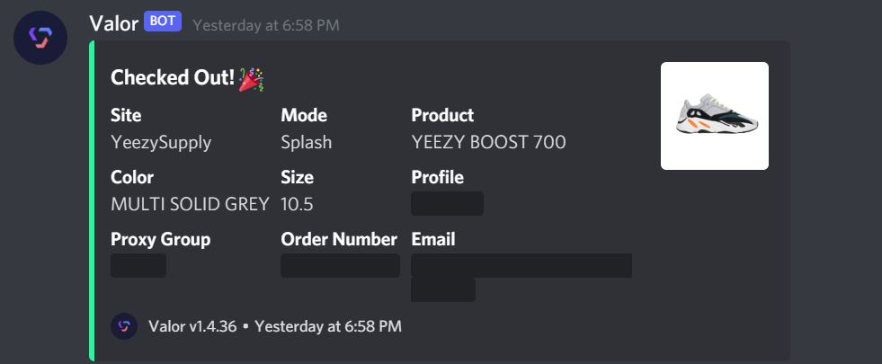 Nickyy_Barnes's tweet photo. kind of a washed day all around.. but hey some is better than none

thanks to,

🤖 - @ValorAIO @whatbotisthis @ESnkrsRaffleBot 
🎉 - @PulseAIO @HollowEdu 
⚡️ - @PureProxies @Leafproxies 
🖥️ - @grailservers https://t.co/53LNmLQsH6