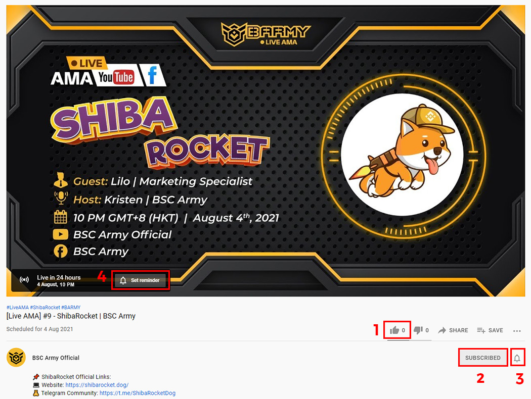 BARMYGROUP's tweet photo. Another live #AMA w @ShibaRocketDog, another chance to get more insights about the project! 😉

🎁 100 $USDT #giveaway for 5 people pre-AMA. 

Rules:
- Complete 4 steps in the picture 👇
- RT
- Cmt proof &amp; tag 3 friends

YT: https://t.co/fIfQgVjoyJ
FB: https://t.co/Ms0m1nmv9S https://t.co/hGMDSrRT1e