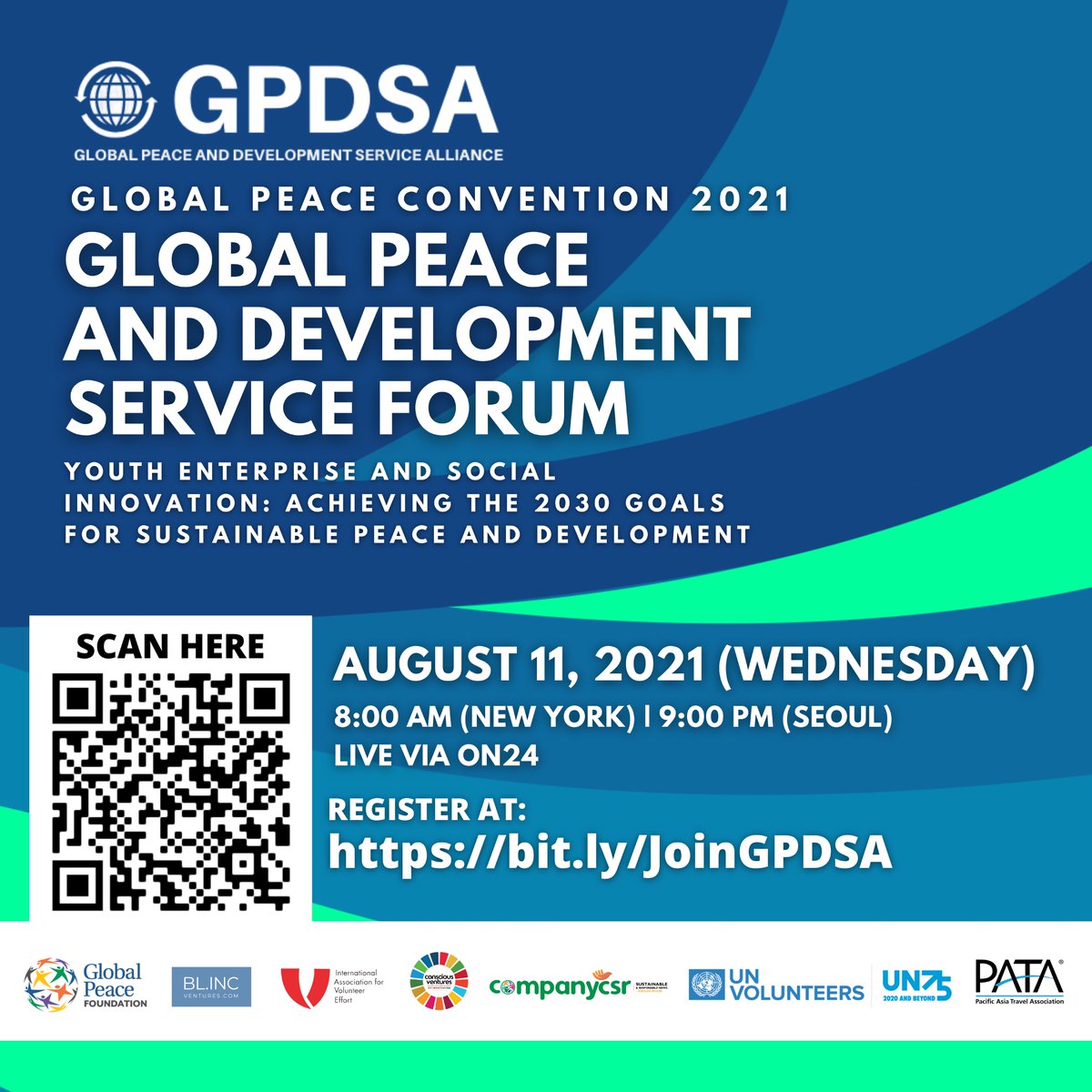 Our friends at the <a href="/GlobalPeace/">Global Peace Foundation</a> are virtually hosting their biennial flagship convening, the Global Peace Convention! The theme for this year is "Moral and Innovative Leadership in Peacebuilding for Our Changing World". Learn more and register at bit.ly/JoinGPDSA