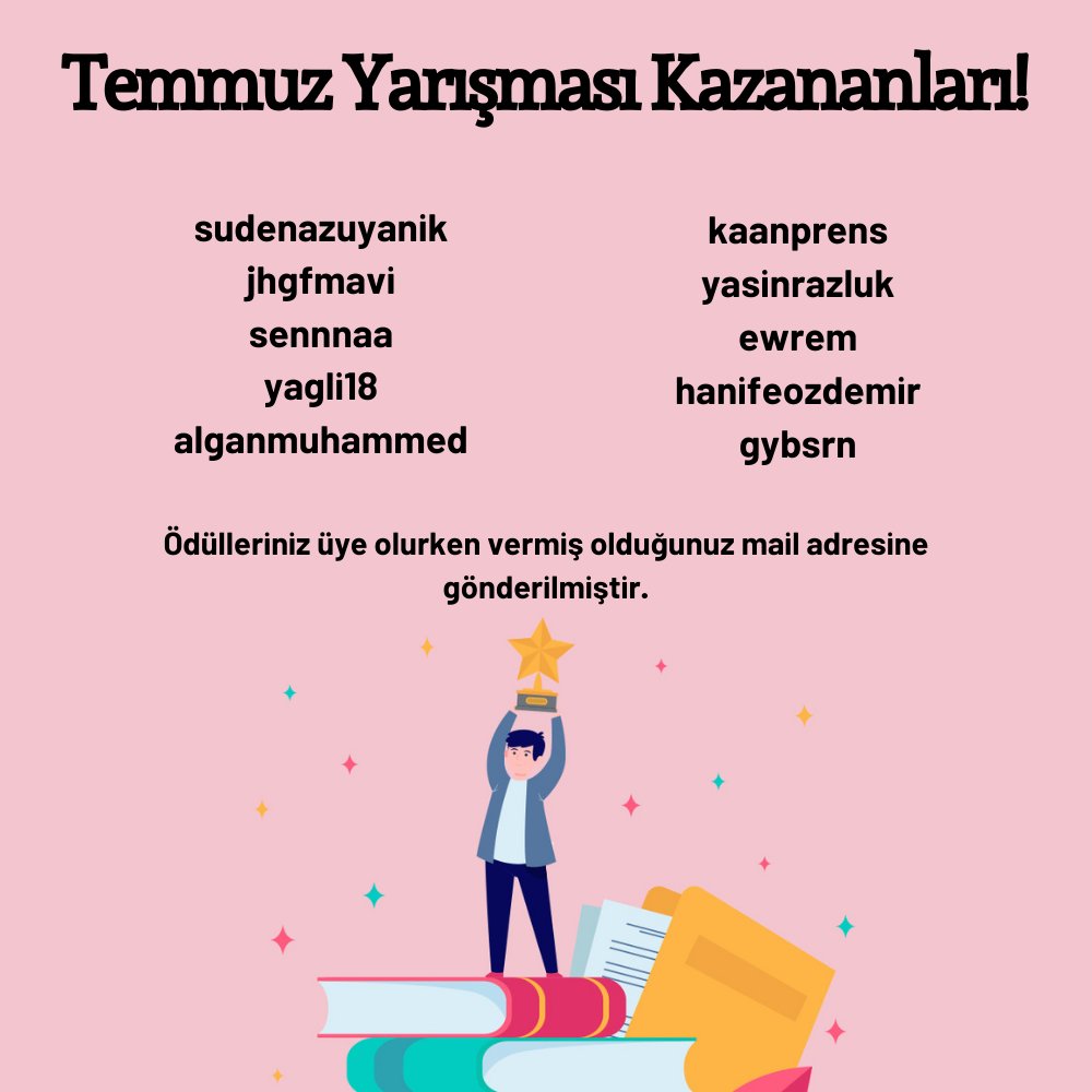 diziyleogren's tweet photo. İşte Temmuz Yarışması kazananları!

Ödülünüz üye olurken vermiş olduğunuz mail adresine gönderilmiştir.

İyi günlerde kullanmanız dileğiyle.

Siz İngilizce öğrenin. Biz de sizi ödüllendirelim.

#ingilizce #netflix #hediye #yarisma #english #yds #toefl #yökdil #ingilizcekelime https://t.co/EF5eq8FLhx